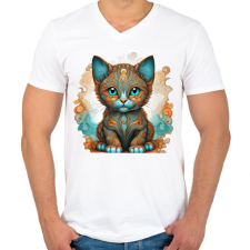 PRINTFASHION Zencica - Férfi V-nyakú póló - Fehér férfi póló