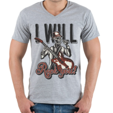 PRINTFASHION Zene 01 - I will Rock you! - Férfi V-nyakú póló - Sport szürke