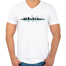 PRINTFASHION Zeneváros - Férfi V-nyakú póló - Fehér