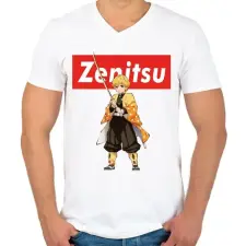 PRINTFASHION Zenitsu - Férfi V-nyakú póló - Fehér férfi póló