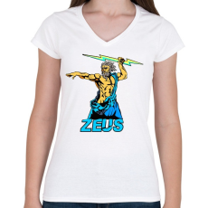 PRINTFASHION Zeusz a görög főisten - Női V-nyakú póló - Fehér