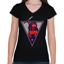 PRINTFASHION Zeusz - Női V-nyakú póló - Fekete női póló