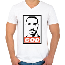 PRINTFASHION Zlatan God - Férfi V-nyakú póló - Fehér férfi póló