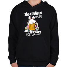 PRINTFASHION Ződ erdőben vótam - Gyerek kapucnis pulóver - Fekete