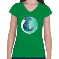 PRINTFASHION Zöld axolotl - Női V-nyakú póló - Zöld