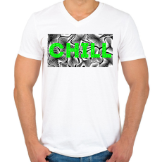 PRINTFASHION Zöld CHILL - Férfi V-nyakú póló - Fehér