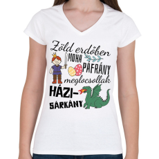PRINTFASHION Zöld erdőben moha páfrány - Női V-nyakú póló - Fehér