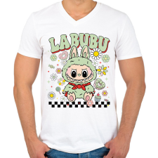 PRINTFASHION Zöld Labubu - Férfi V-nyakú póló - Fehér férfi póló