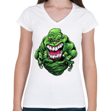 PRINTFASHION Zöld szellem - Női V-nyakú póló - Fehér női póló