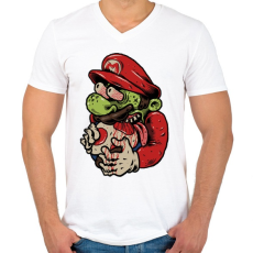PRINTFASHION Zombi Mario - Férfi V-nyakú póló - Fehér
