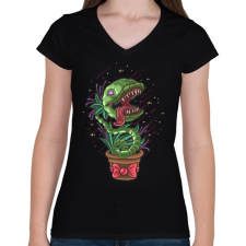 PRINTFASHION Zombi növény - Női V-nyakú póló - Fekete női póló