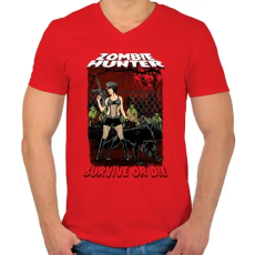 PRINTFASHION Zombi vadász - Férfi V-nyakú póló - Piros