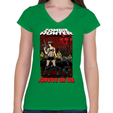 PRINTFASHION Zombi vadász - Női V-nyakú póló - Zöld női póló