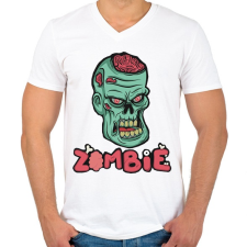 PRINTFASHION Zombie - Férfi V-nyakú póló - Fehér férfi póló