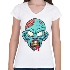 PRINTFASHION Zombie from the hood - Női V-nyakú póló - Fehér női póló