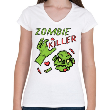 PRINTFASHION Zombie Killer - Női V-nyakú póló - Fehér női póló