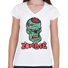 PRINTFASHION Zombie - Női V-nyakú póló - Fehér női póló