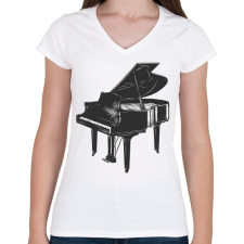 PRINTFASHION Zongora - Női V-nyakú póló - Fehér női póló