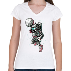 PRINTFASHION Zsákoló asztronauta - Női V-nyakú póló - Fehér