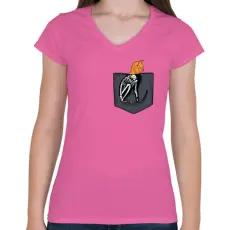 PRINTFASHION ZSEB-Cica röntgen - Női V-nyakú póló - Rózsaszín