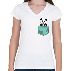 PRINTFASHION ZSEB-Panda - Női V-nyakú póló - Fehér