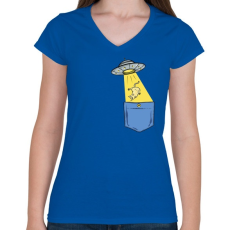 PRINTFASHION ZSEB-UFO - Női V-nyakú póló - Királykék