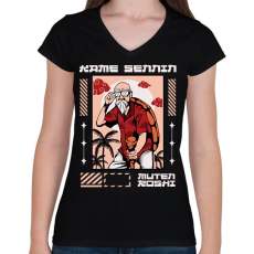 PRINTFASHION Zseniális teknős - Női V-nyakú póló - Fekete