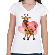 PRINTFASHION Zsiráf - Női V-nyakú póló - Fehér