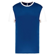 PROACT kétszínű rövid ujjú környakas unisex sportpóló PA4023, Dark Royal Blue/White-L férfi póló