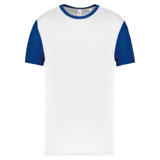 PROACT kétszínű rövid ujjú környakas unisex sportpóló PA4023, White/Dark Royal Blue-M