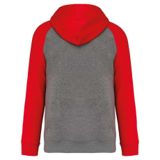 PROACT PA369 kétszínű raglán ujjú kapucnis pulóver Proact, Grey Heather/Sporty Red-S