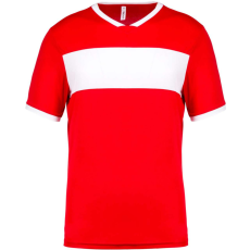 PROACT PA4000 rövid ujjú V-nyakú férfi sportpóló, kontrasztos betéttel Proact, Sporty Red/White-M