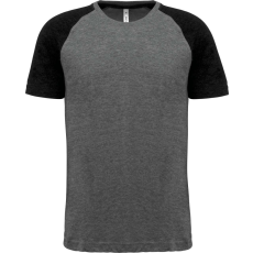 PROACT PA4010 kétszínű raglános rövid ujjú unisex sportpóló Proact, Grey Heather/Black Heather-L