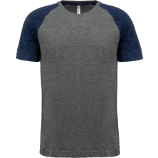 PROACT PA4010 kétszínű raglános rövid ujjú unisex sportpóló Proact, Grey Heather/Sporty Navy Heather-XL