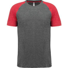 PROACT PA4010 kétszínű raglános rövid ujjú unisex sportpóló Proact, Grey Heather/Sporty Red Heather-S