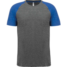 PROACT PA4010 kétszínű raglános rövid ujjú unisex sportpóló Proact, Grey Heather/Sporty Royal Blue Heather-L