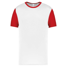 PROACT PA4023 kétszínű rövid ujjú környakas unisex sportpóló Proact, White/Sporty Red-M