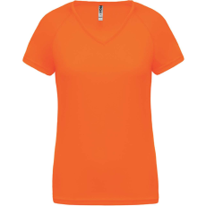 PROACT PA477 Női rövid ujjú V-nyakú sportpóló Proact, Fluorescent Orange-L