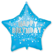 Procos Szülinapi fólia lufi – Kék csillagos „Happy Birthday” felirattal 46cm party kellék