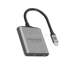 Promate Átalakító - MEDIALINK H2 (USB-C adapter, 2x4K HDMI, szürke) (MEDIALINK-H2) kábel és adapter
