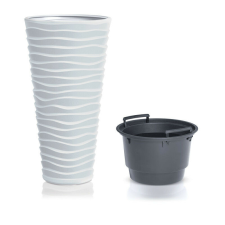 PROSPERPLAST Sand Slim Magas Hullámmintás Virágtartó Fehér 35 cm, 3db-os csomag kerti tárolás