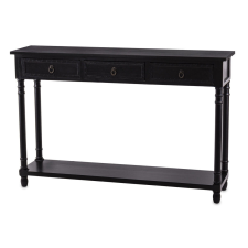  Provence design klasszikus fekete fa konzolasztal 3 fiókkal alsó tárolópolccal 86x131x31cm bútor