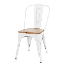  Provence koptatott támlás fehér fém szék, natúrfa ülőrész 83,5x44x54cm bútor