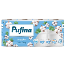 PUFINA Toalettpapír, 3 rétegű, kistekercses, 8 tekercs, "Sensitive Aquabond", illatmentes (KHH864) (KHH864) higiéniai papíráru