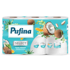 PUFINA Toalettpapír, 4 rétegű, kistekercses, 6 tekercs, "Relaxing Coconut", kókusz illattal (KHH871) (KHH871) higiéniai papíráru