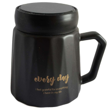 Pufo Grateful kerámia bögre tetővel kávéhoz vagy teához, 350 ml, fekete bögrék, csészék