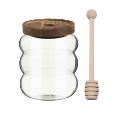 Pufo Honey boroszilikát üvegedény fa fedővel, mézgyűjtő kanállal, 600 ml papírárú, csomagoló és tárolóeszköz