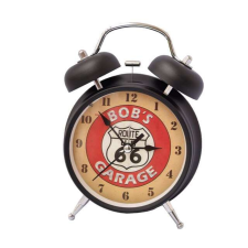  Pufo Route 66 asztali ébresztőóra, fém, 15 cm, fekete ébresztőóra