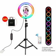 PULUZ 26cm RGB Színes LED Körfény körlámpa Ringlight + 110cm Tripod Állvány tripod