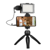 PULUZ PKT3132B Tripod mikrofonnal és LED lámpával